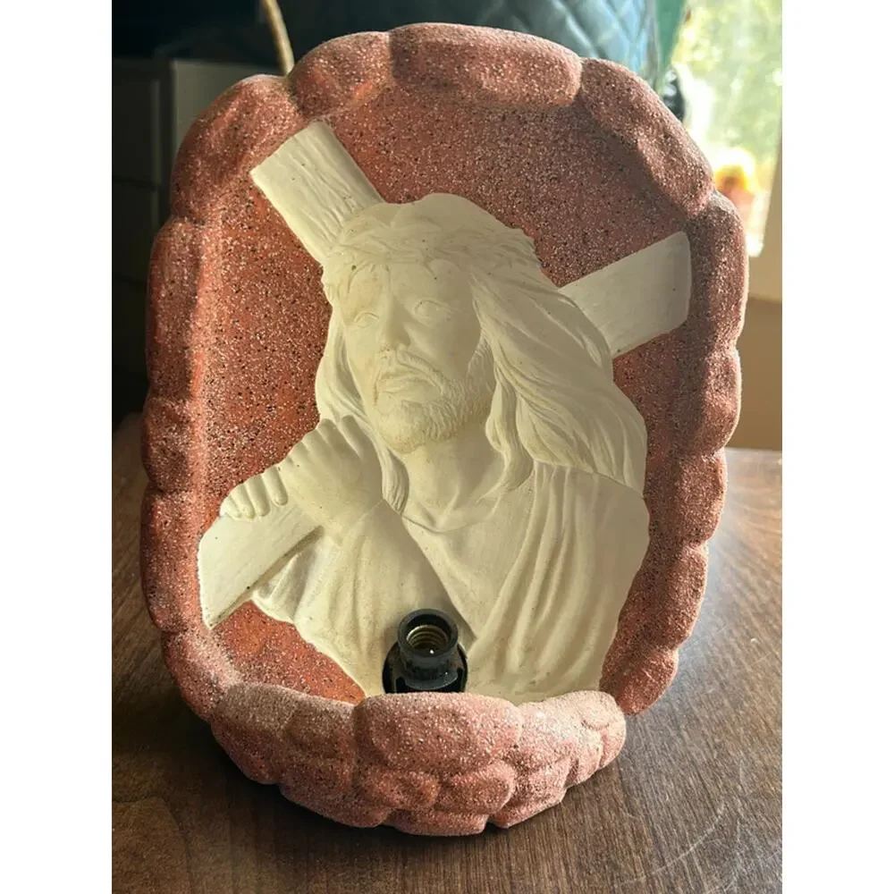 vintage Jesus Cross ceramic hologram night light lamp